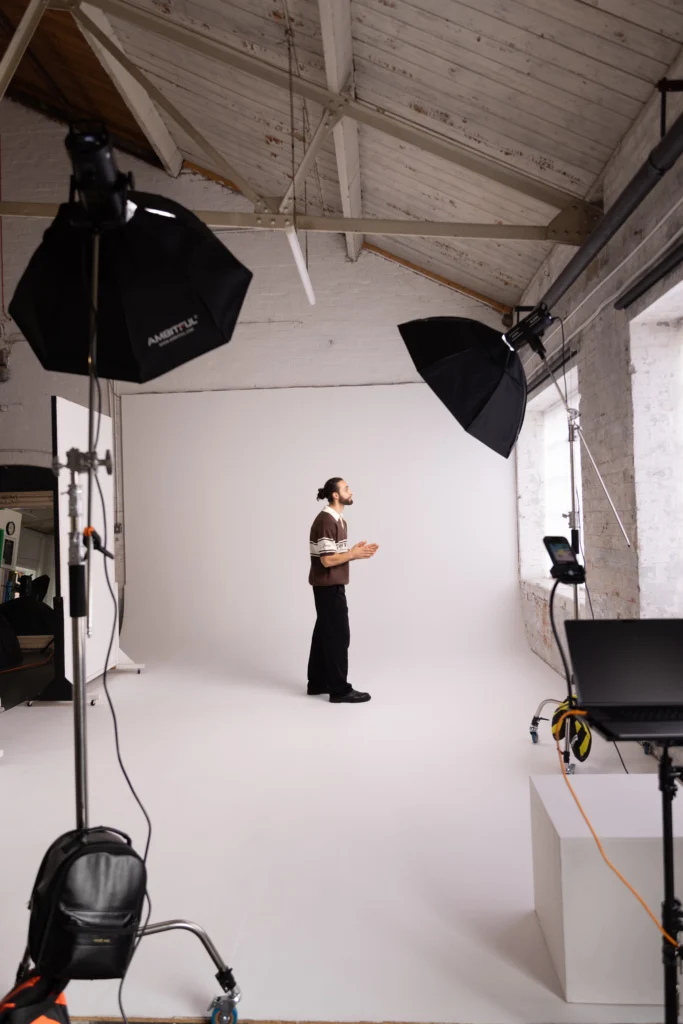Commercial fashion shoot on the white cyclorama at Lite Studio