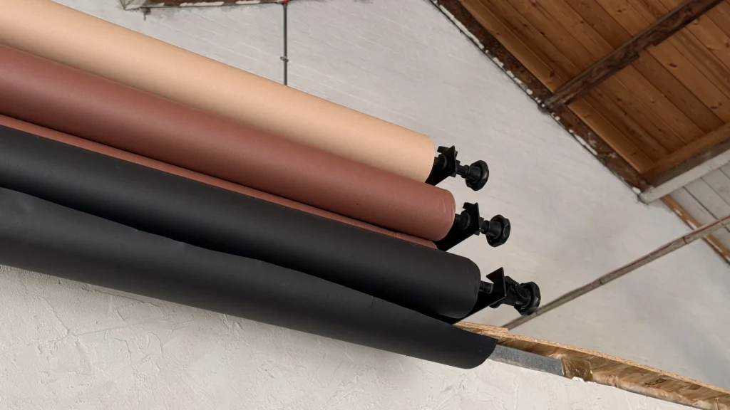 Neutral brown black and grey paper backdrop rolls at Lite Studio