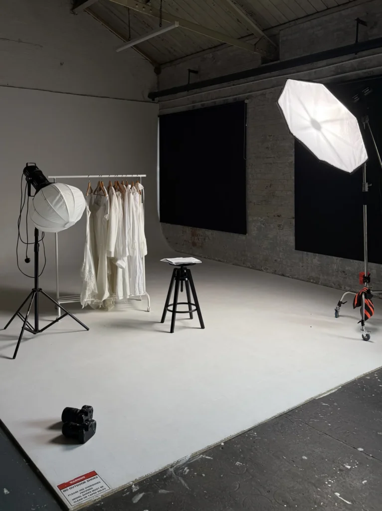 Professional lighting setup on the white cyclorama at Lite Studio